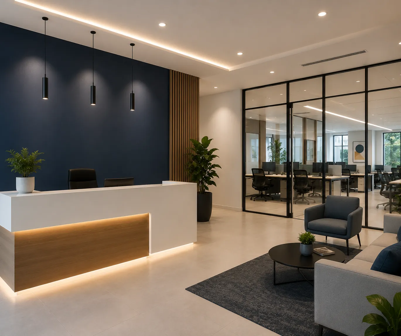 Commercial office space with fresh professional paint finish